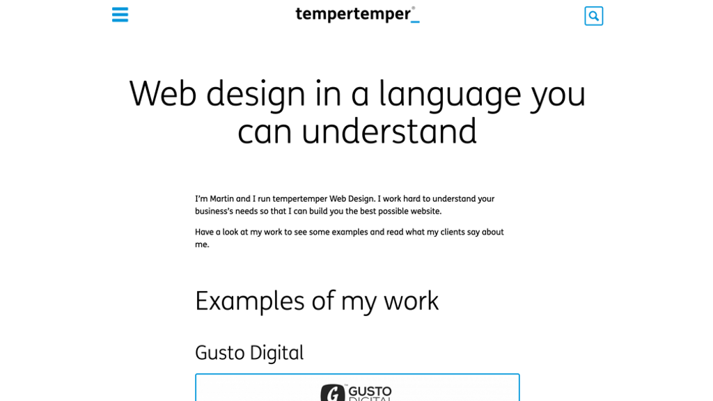 2014 version of my website's homepage with the main heading “Web design in a language you can understand”, going straight into examples of my work