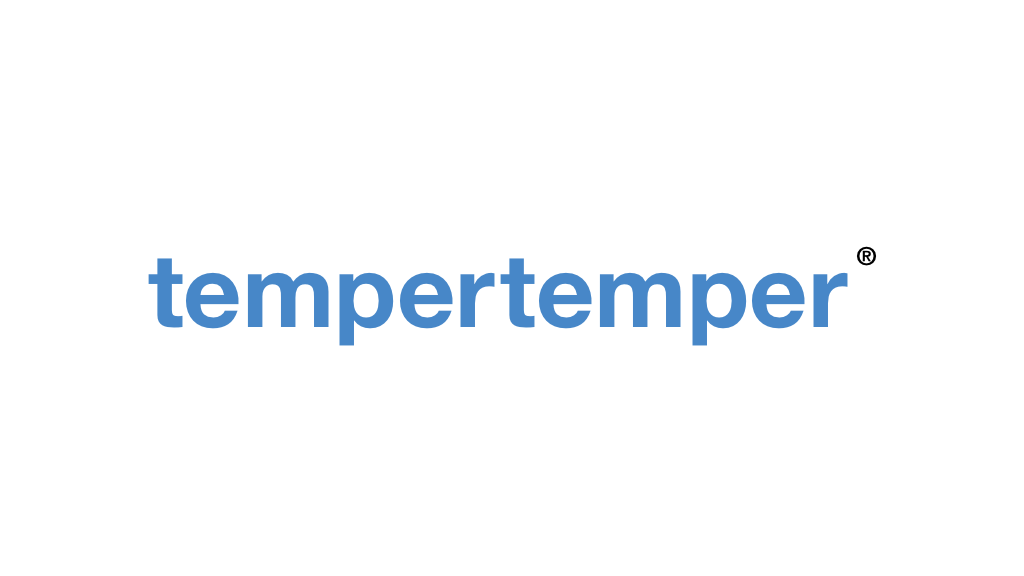 The first half-decent attempt at a redesign of the tempertemper logo -- Helvetica Neue in smokey-blue against a white background